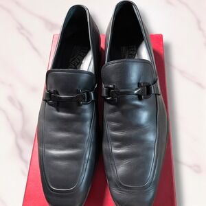 Salvatore Ferragamo Men's Black Leather Crown Loafer Shoes Size 8.5 D